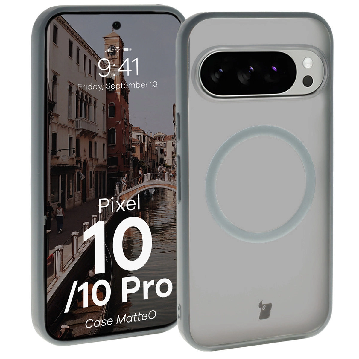 Etui Bizon MatteO z MagSafe do Google Pixel 10 / Google Pixel 10 Pro Półprzezroczyste z szarą ramką