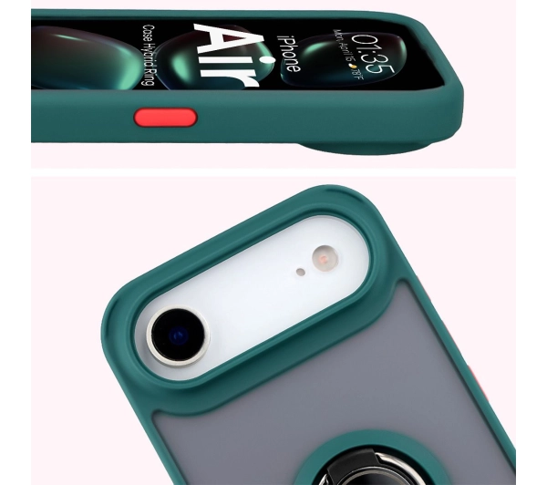 Bizon z uchwytem na palec Hybrid Ring do Apple iPhone Air Przydymione z zieloną ramką