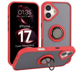 Bizon z uchwytem na palec Hybrid Ring do Apple iPhone 17 Przydymione z Czerwoną ramką