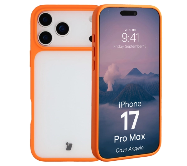 Bizon Angelo do Apple iPhone 17 Pro Max z pomarańczową ramką