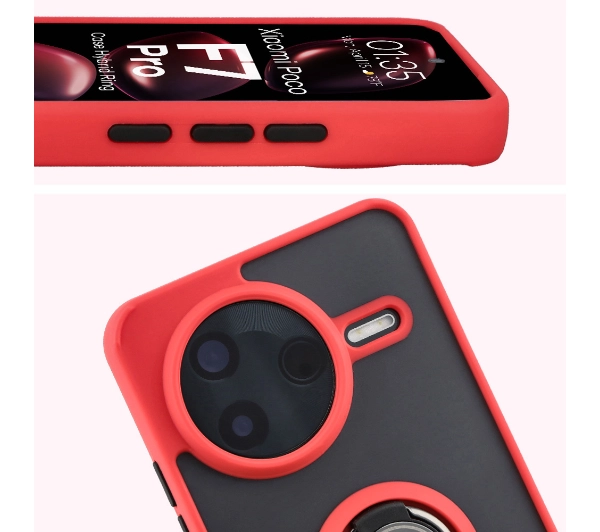 Bizon z uchwytem na palec Hybrid Ring do Xiaomi POCO F7 Pro Przydymione z czerwoną ramką