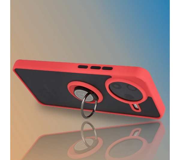 Bizon z uchwytem na palec Hybrid Ring do Xiaomi POCO F7 Pro Przydymione z czerwoną ramką