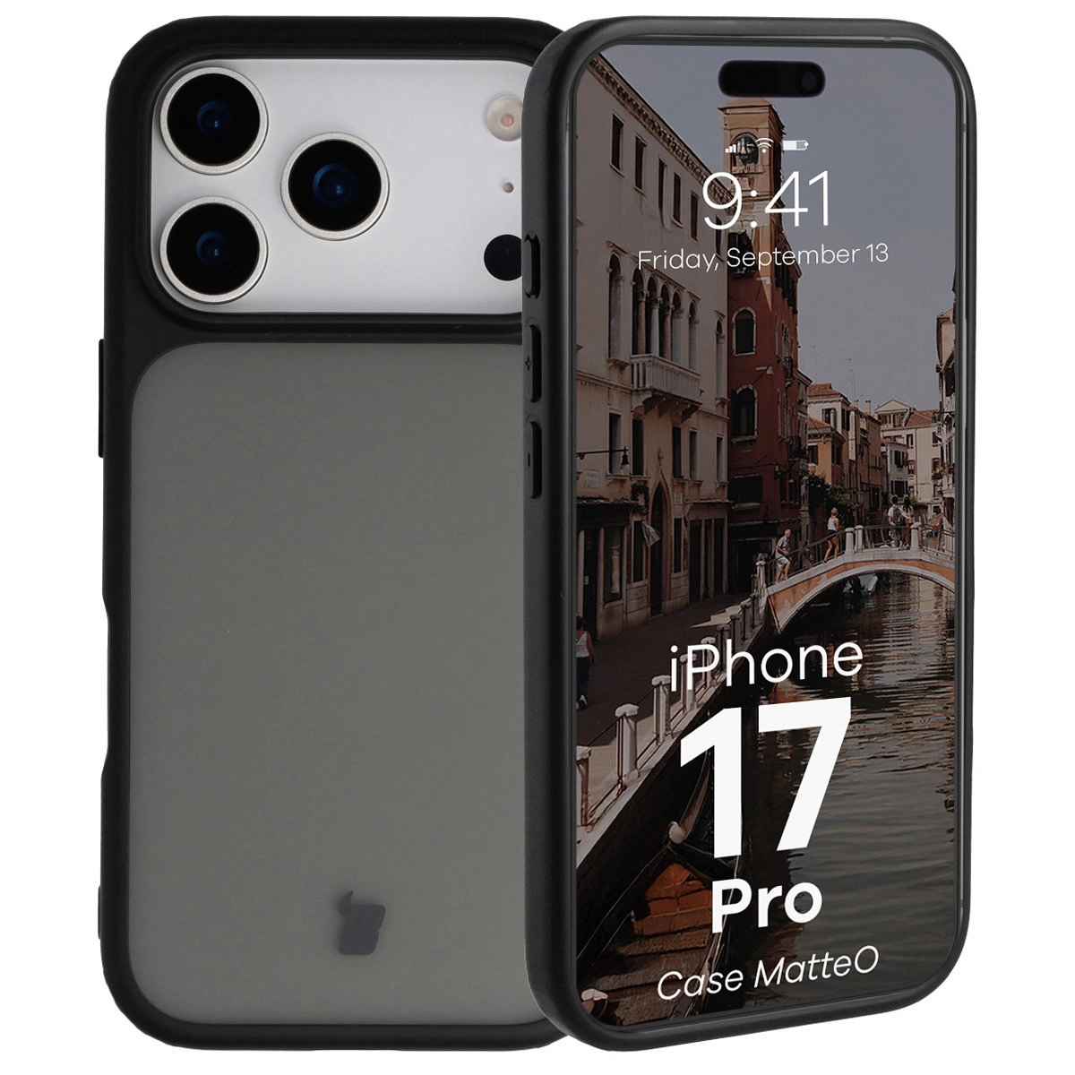 Etui Bizon Angelo do Apple iPhone 17 Pro Przydymione z czarną ramką