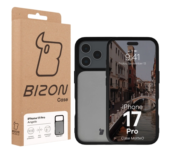 Bizon Angelo do Apple iPhone 17 Pro Przydymione z czarną ramką