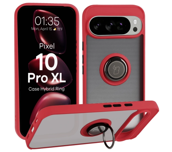 Bizon z uchwytem na palec Hybrid Ring do Google Pixel 10 Pro XL Przydymione z Czerwoną ramką