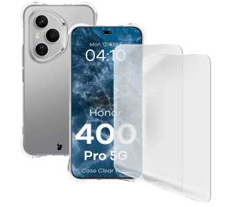 Zestaw ochronny Bizon elastyczne etui Salpa + 2x folia na ekran Clear Pack do Honor 400 Pro 5G