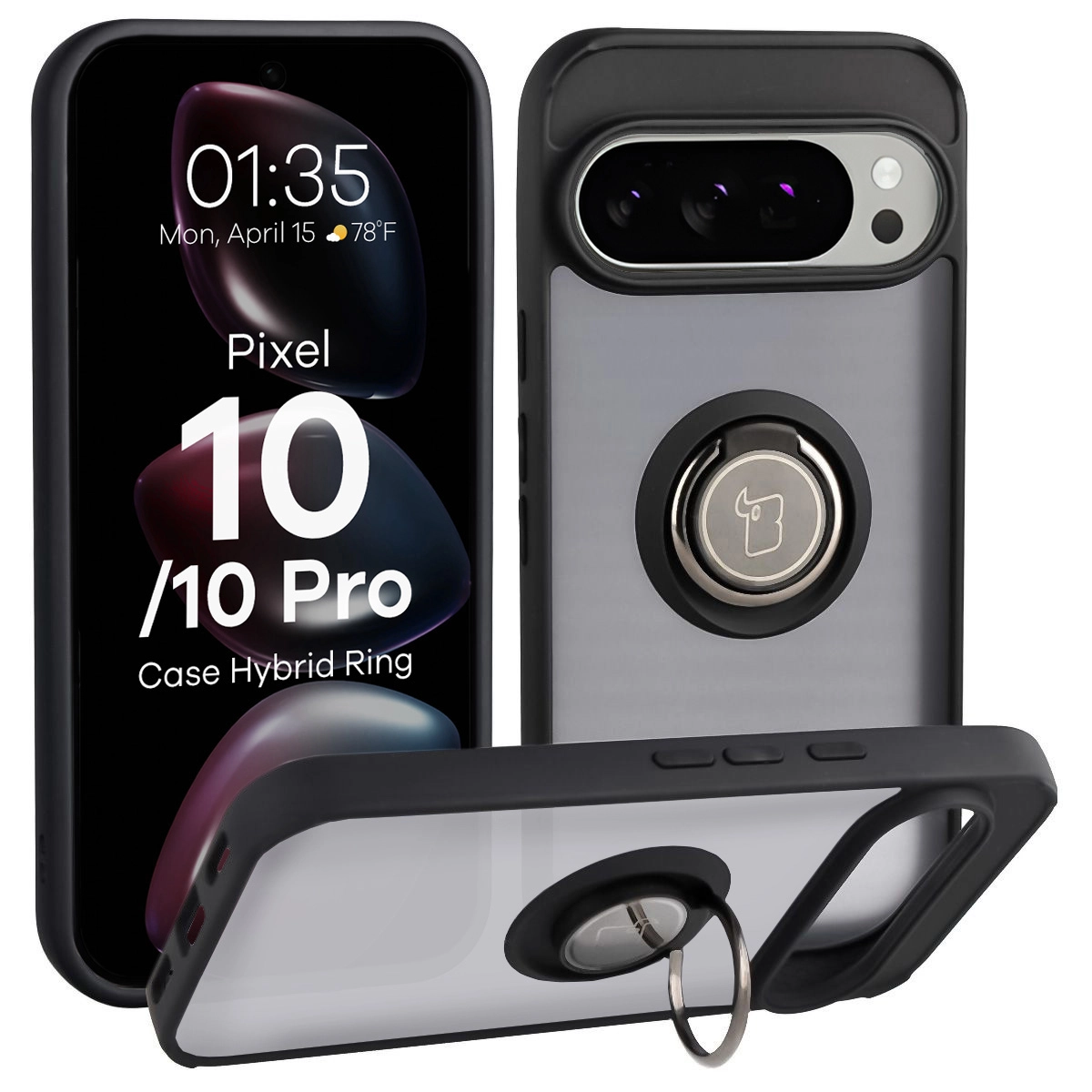 Etui Bizon z uchwytem na palec Hybrid Ring do Samsung Galaxy Z Fold7 Przydymione z czarną ramką