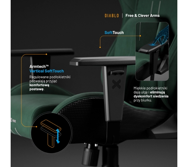 Diablo Chairs X.One Prime Normal Size Forest Green Gamingowy  Do 140kg Tkanina Zielony - Kup na Raty - RRSO 0%