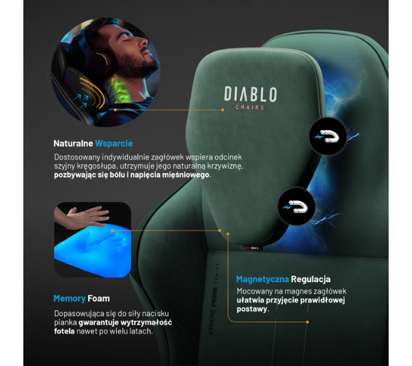 Diablo Chairs X.One Prime Normal Size Forest Green Gamingowy  Do 140kg Tkanina Zielony - Kup na Raty - RRSO 0%