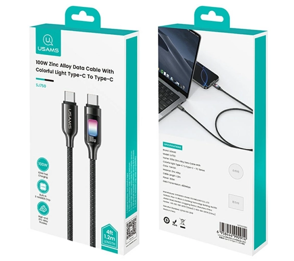 USAMS TC Series 100W USB-C do USB-C 1,2m Czarny