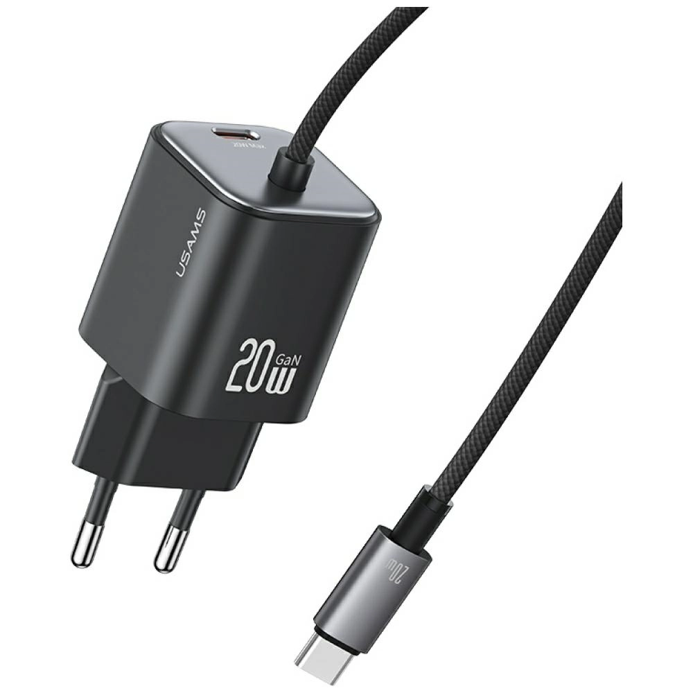 Ładowarka sieciowa USAMS JC Series CC261 20W GaN Mini Fast Charger 2x USB-C Czarny