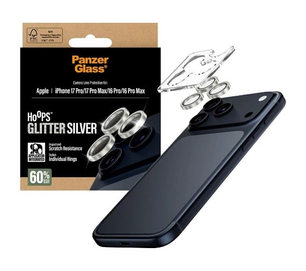 PanzerGlass Hoops Glitter do iPhone 17 Pro / 17 Pro Max / 16 Pro / 16 Pro Max Srebrny