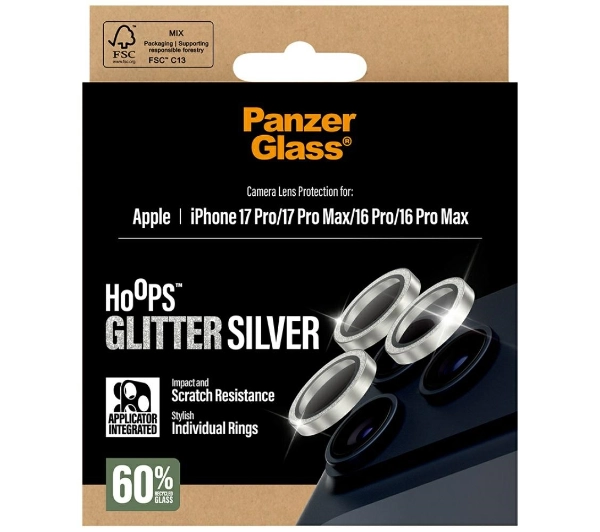 PanzerGlass Hoops Glitter do iPhone 17 Pro / 17 Pro Max / 16 Pro / 16 Pro Max Srebrny