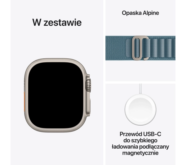 Apple Watch Ultra 3 GPS + Cellular koperta z naturalnego atural tytanu 49mm Opaska Alpine Niebieska Rozmiar L - Kup na Raty - RRSO 0%