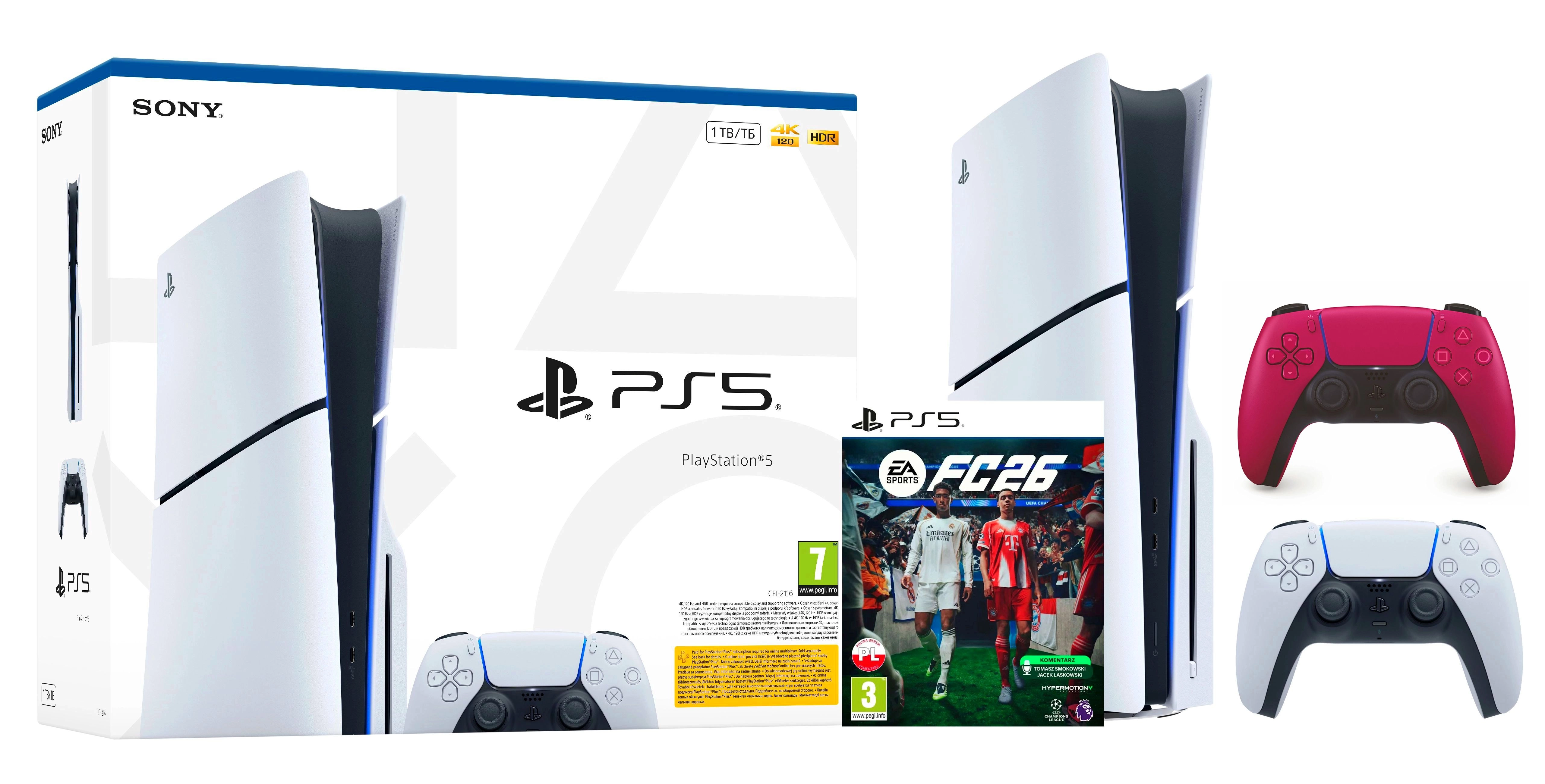 Konsola Sony PlayStation 5 Slim E Chassis (PS5) 1TB z napędem + Dodatkowy Pad Czerwony + EA SPORTS FC 26