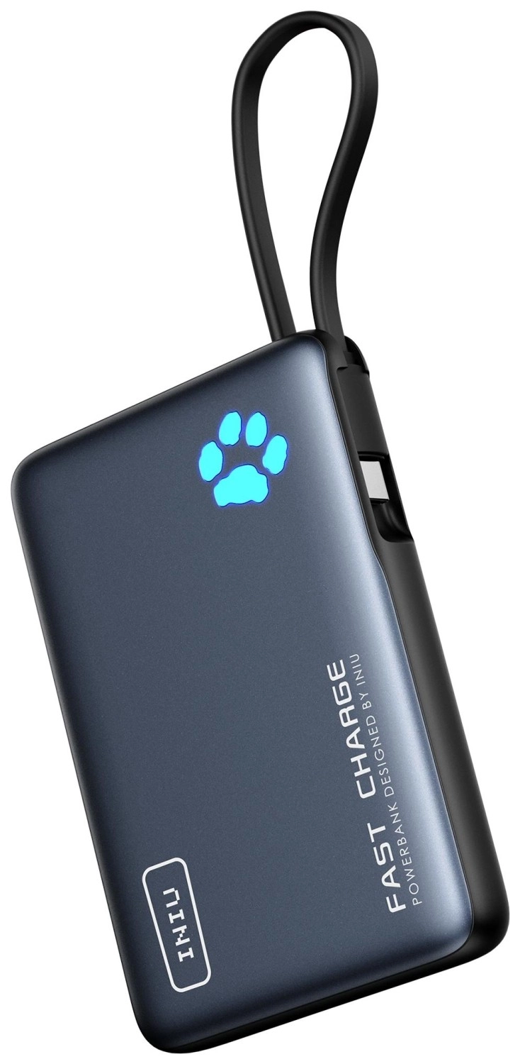 Powerbank INIU P41L-P1 PowerPaw 10000mAh Wbudowany kabel USB-C 20W Czarny