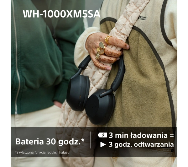 Sony WH-1000XM5SA ANC (Miękki futerał) Nauszne Bluetooth 5.2 Czarny - ⚡ BESTSELLERY ⚡ - Kup na Raty - RRSO 0%