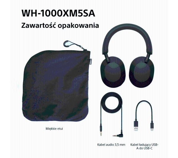 Sony WH-1000XM5SA ANC (Miękki futerał) Nauszne Bluetooth 5.2 Czarny - ⚡ BESTSELLERY ⚡ - Kup na Raty - RRSO 0%
