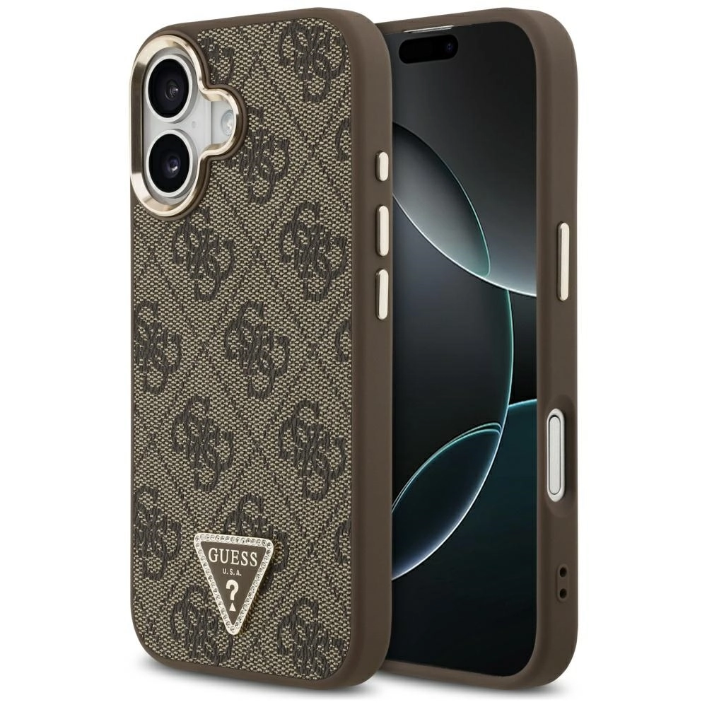 Etui Guess 4G Triangle Logo MagSafe do iPhone 17 brązowy złoty