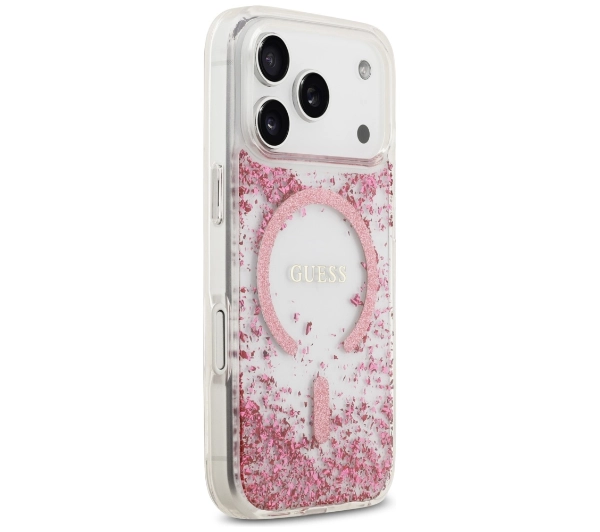 Guess Resin Bottom Glitter MagSafe do iPhone 17 Pro różowy