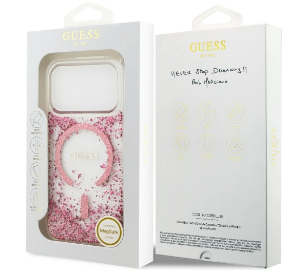 Guess Resin Bottom Glitter MagSafe do iPhone 17 Pro różowy