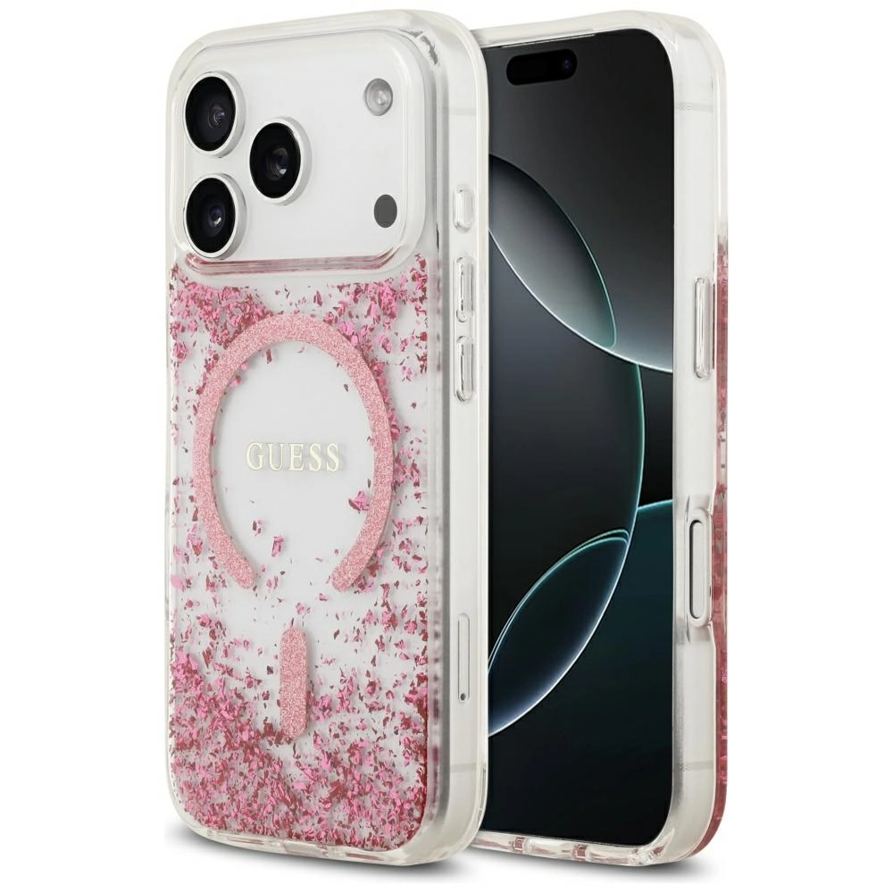 Etui Guess Resin Bottom Glitter MagSafe do iPhone 17 Pro różowy