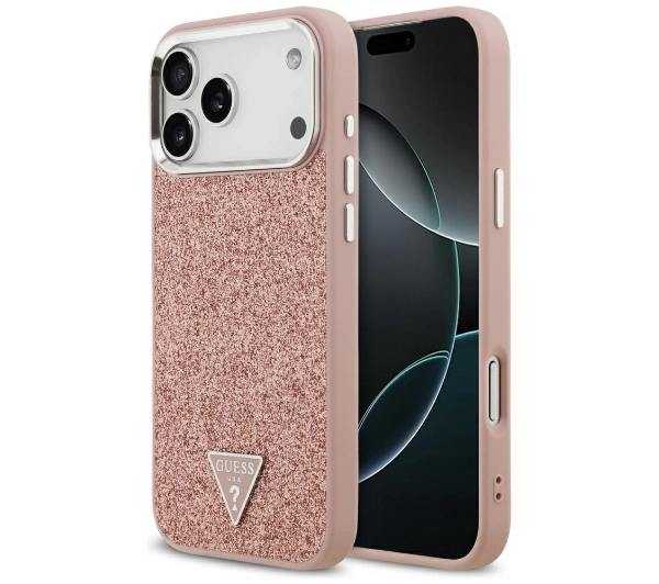Guess Glitter Triangle Logo MagSafe do iPhone 17 Pro Max różowy