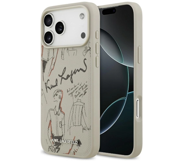 Karl Lagerfeld Grained Pattern & Logo MagSafe do iPhone 17 Pro Max Szary