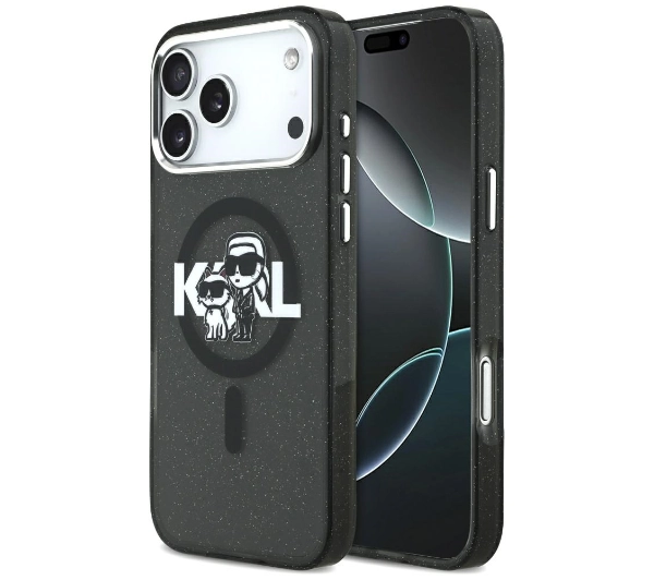 Karl Lagerfeld IML Glitter Karl & Choupette Sketch Logo MagSafe do iPhone 17 Pro Max Czarny