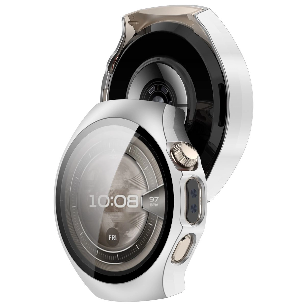 Nakładka na tarczę Bizon ze szkłem do Huawei Watch 5 46 mm srebrny