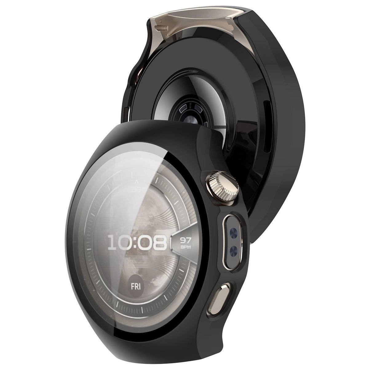 Nakładka na tarczę Bizon ze szkłem do Huawei Watch 5 46 mm czarny