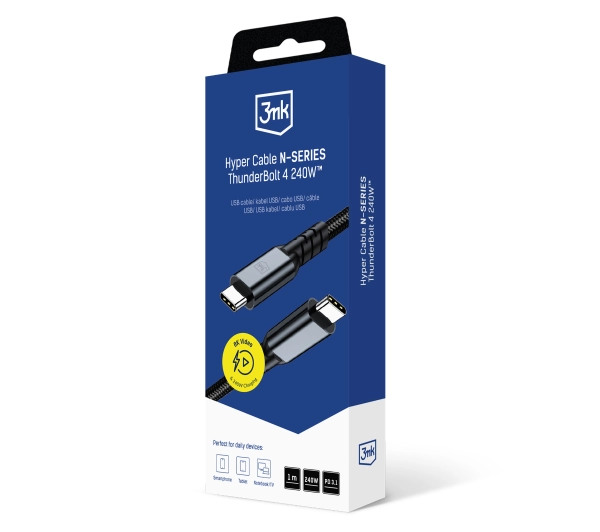 3mk Hyper Cable N-SERIES Thunderbolt 4 1m 48V/5A 40Gb/s 240W 8K60Hz Czarny - ⚡ EURO HIT CENOWY! ⚡