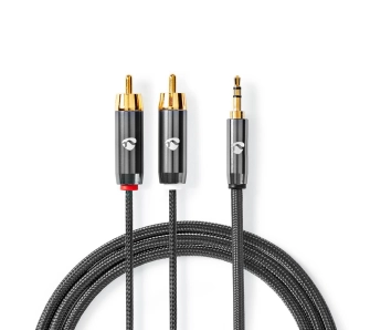 Kabel  audio Nedis CATB22200GY10 ProfiGold jack 3,5mm - 2x RCA 1m Srebrny