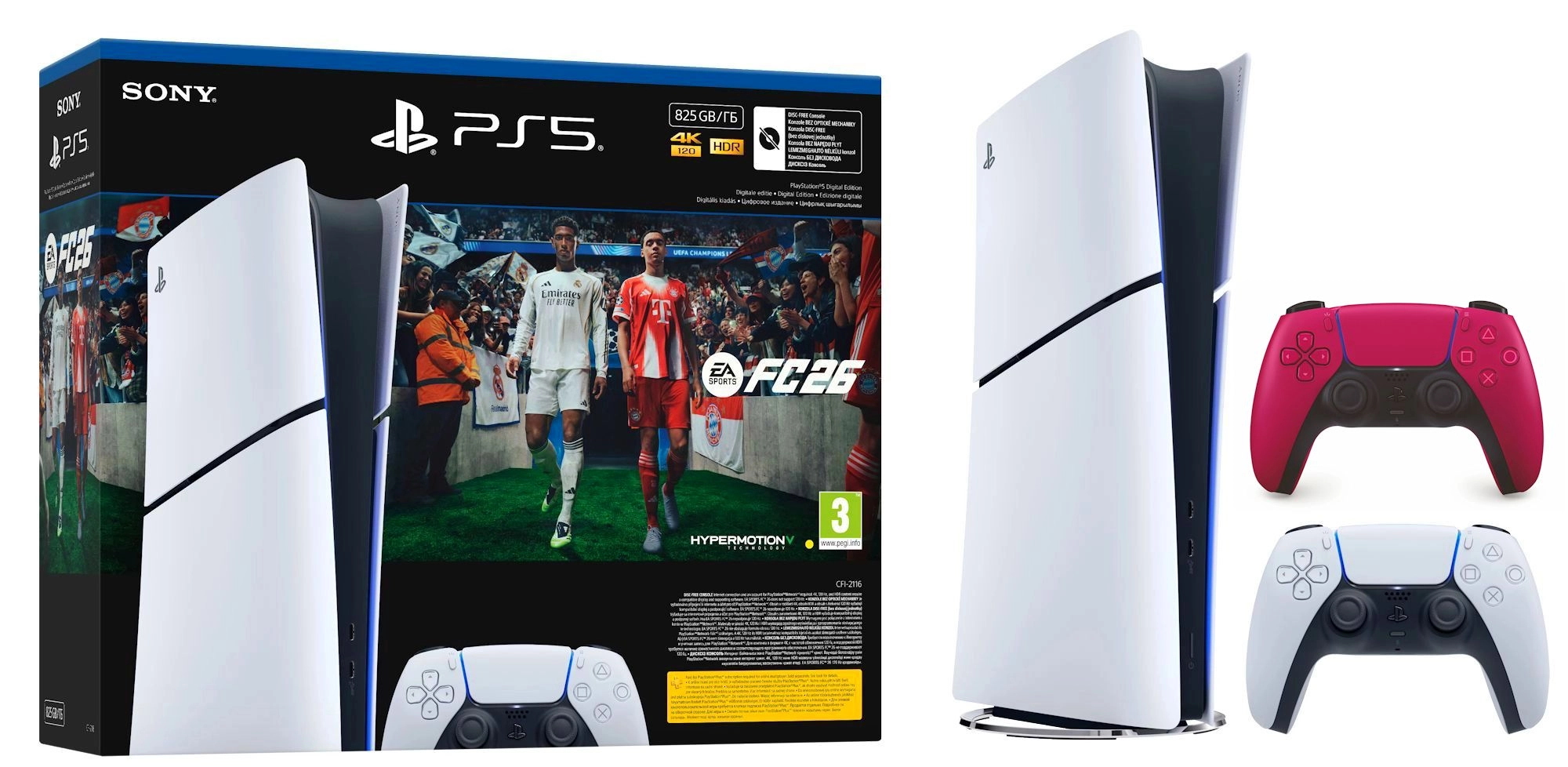 Konsola Sony PlayStation 5 Digital Slim E Chassis (PS5) 825GB EA SPORTS FC 26 Bundle + Dodatkowy Pad Czerwony