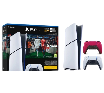 Konsola Sony PlayStation 5 Digital Slim E Chassis (PS5) 825GB EA SPORTS FC 26 Bundle + Dodatkowy Pad Czerwony