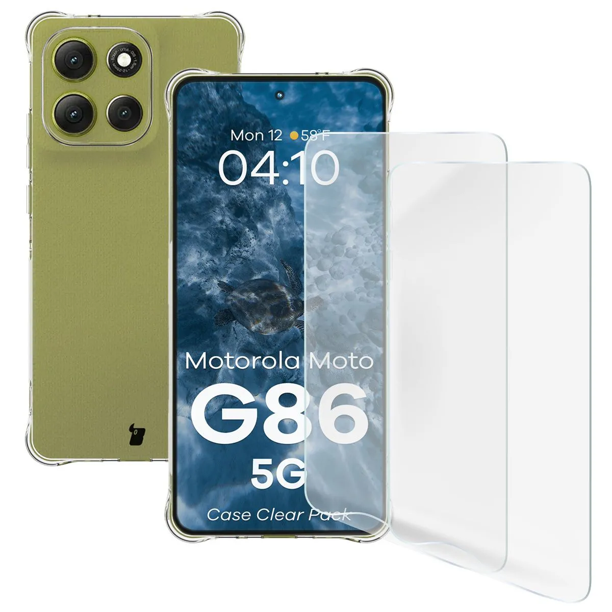 Zestaw ochronny Bizon elastyczne etui Salpa + 2x folia na ekran Clear Pack do Motorola Moto G86 5G