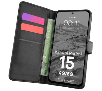 Etui Bizon z klapką Pocket do Xiaomi Redmi 15 4G / 5G Czarny