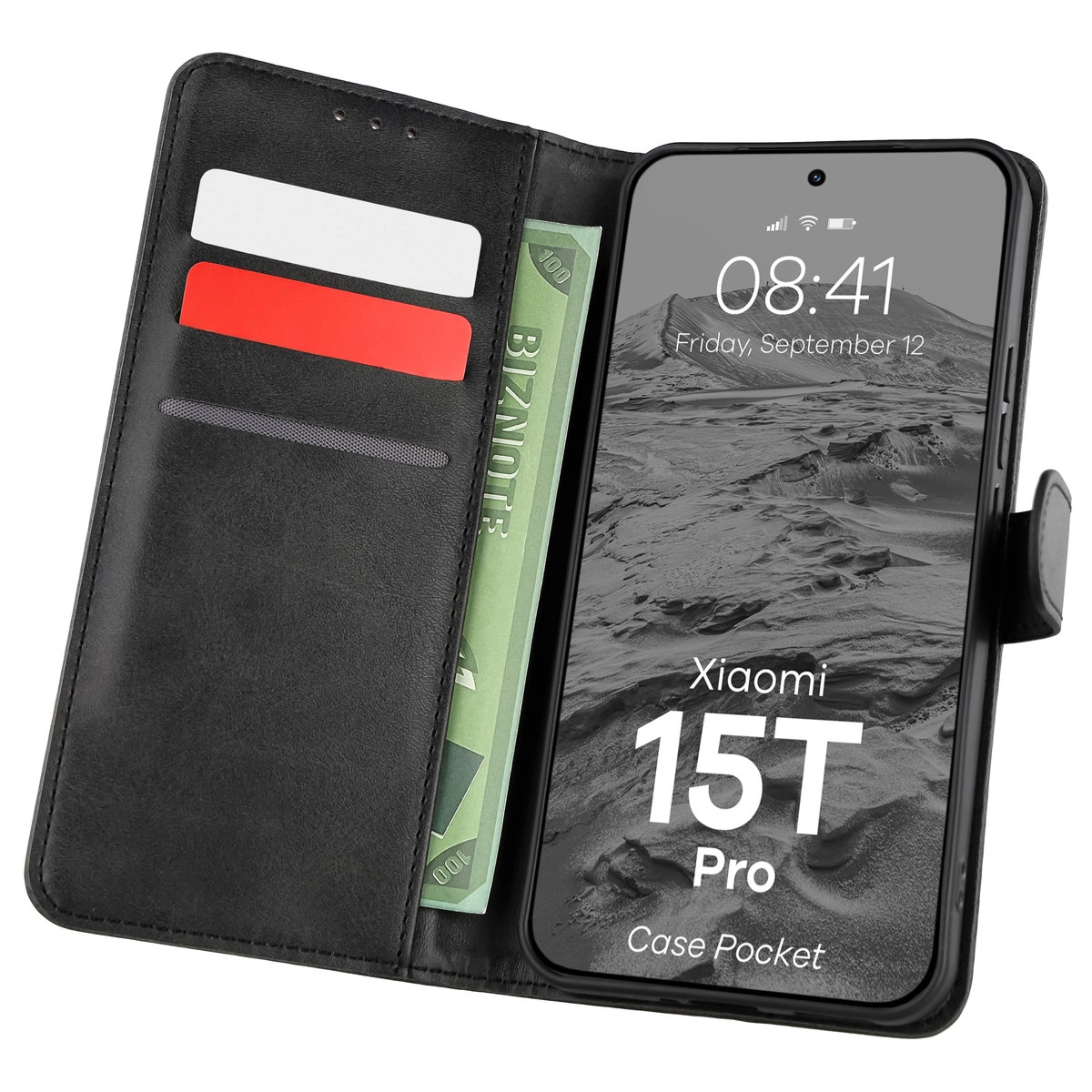 Etui Bizon z klapką Pocket do Xiaomi 15T Pro Czarny