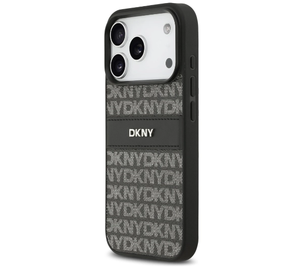 DKNY Repeat Texture Pattern with Tonal Stripe do iPhone 17 Pro Czarny