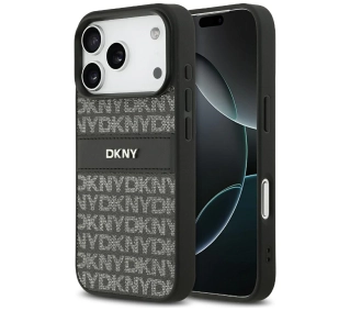 DKNY Repeat Texture Pattern with Tonal Stripe do iPhone 17 Pro Czarny