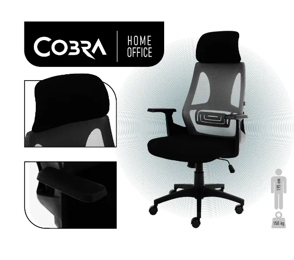 Cobra Office One HF304BK Biurowy do 150kg Tkanina Czarny - Kup na Raty - RRSO 0%
