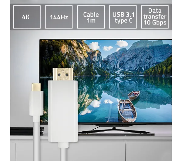 Qoltec 50414 USB 3.1 typ C - HDMI A 1m Biały