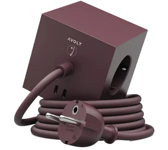 Kostka Avolt 3 gniazda 2x USB-C 1,8m Bordowy