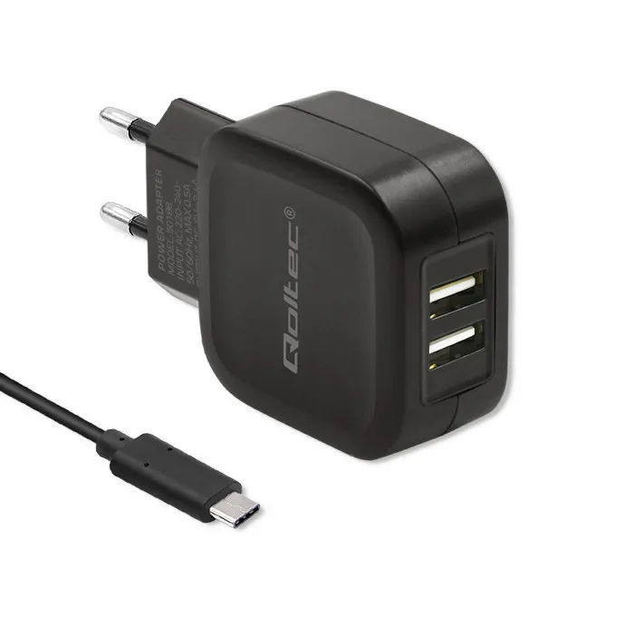 Ładowarka sieciowa Qoltec 50188 2x USB-A 17W Czarny + Kabel USB-C
