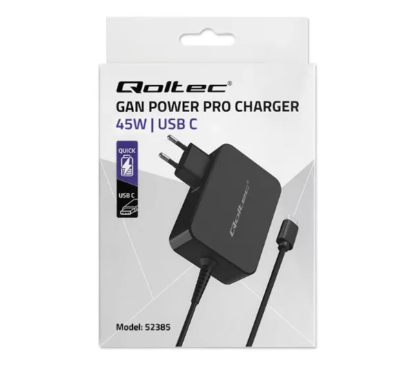 Qoltec GaN Power Pro USB-C 45W Czarny