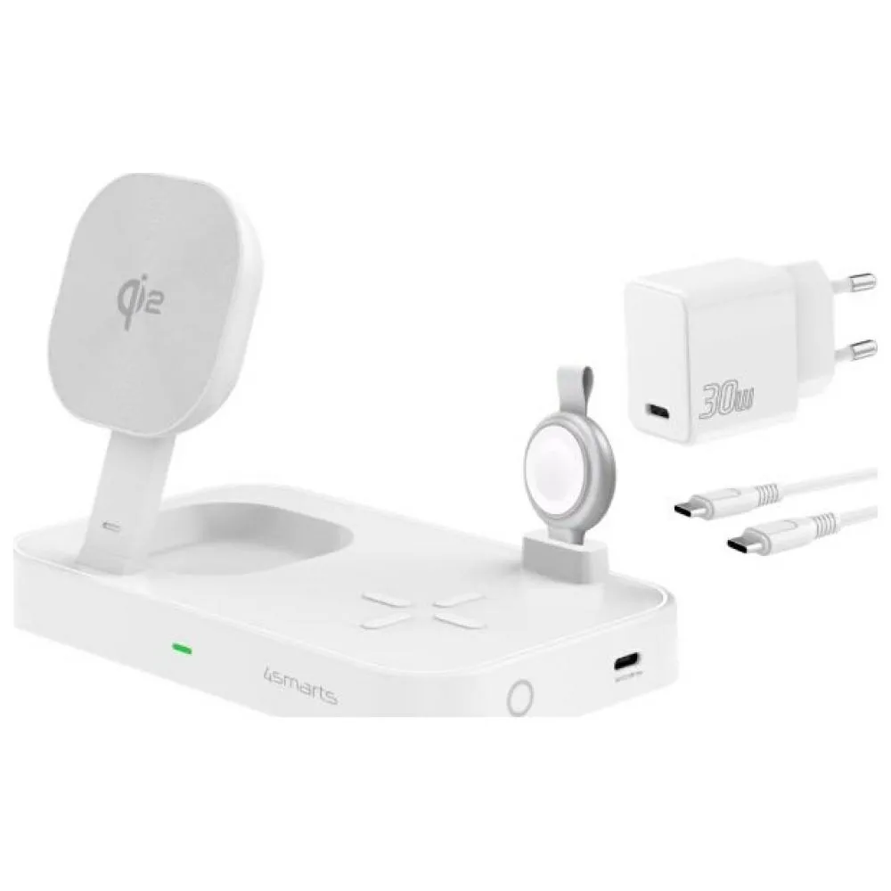 Ładowarka indukcyjna 4smarts Qi2 Trident z szybką ładowarką MFI do Apple Watch Biały
