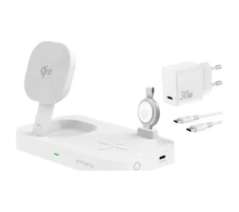 Ładowarka indukcyjna 4smarts Qi2 Trident z szybką ładowarką MFI do Apple Watch Biały
