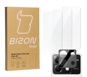 Zestaw ochronny Bizon 3x Szkło hartowane + szybka na aparat Clear 2 Pack do POCO M6 Pro 4G / Xiaomi Redmi Note 13 Pro 4G