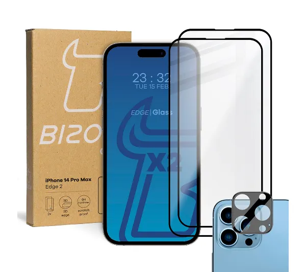 Bizon 2x Szkło + szybka na aparat Edge 2 Pack do iPhone 14 Pro Max