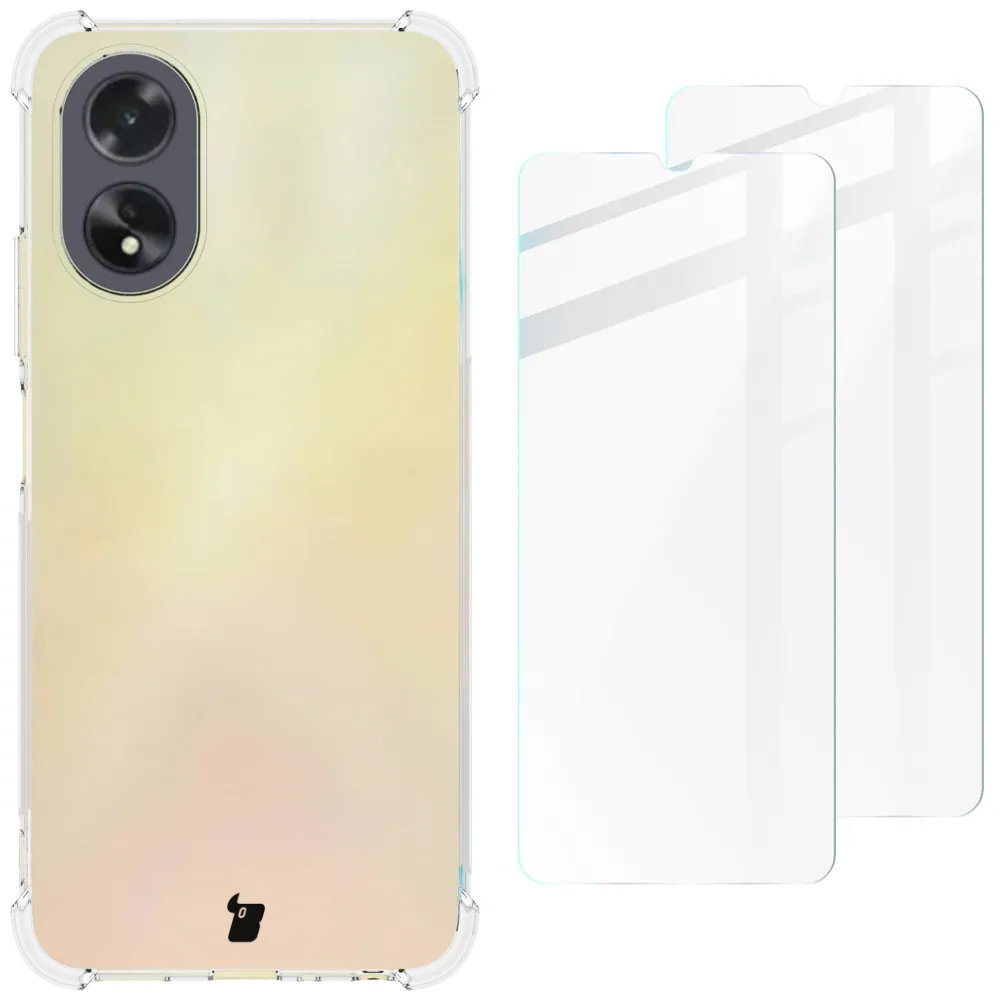 Etui Bizon elastyczne etui + 2x szkło hartowane Clear Pack do Oppo A38 4G